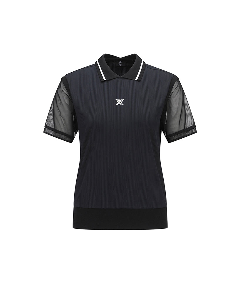 【ANEW GOLF】WOMEN MESH BLOCK SHORT T-SHIRT ■WOMAN / 追跡付 Women Shoulder Mesh Point Short T-Shirt - Black – Anew Golf USA