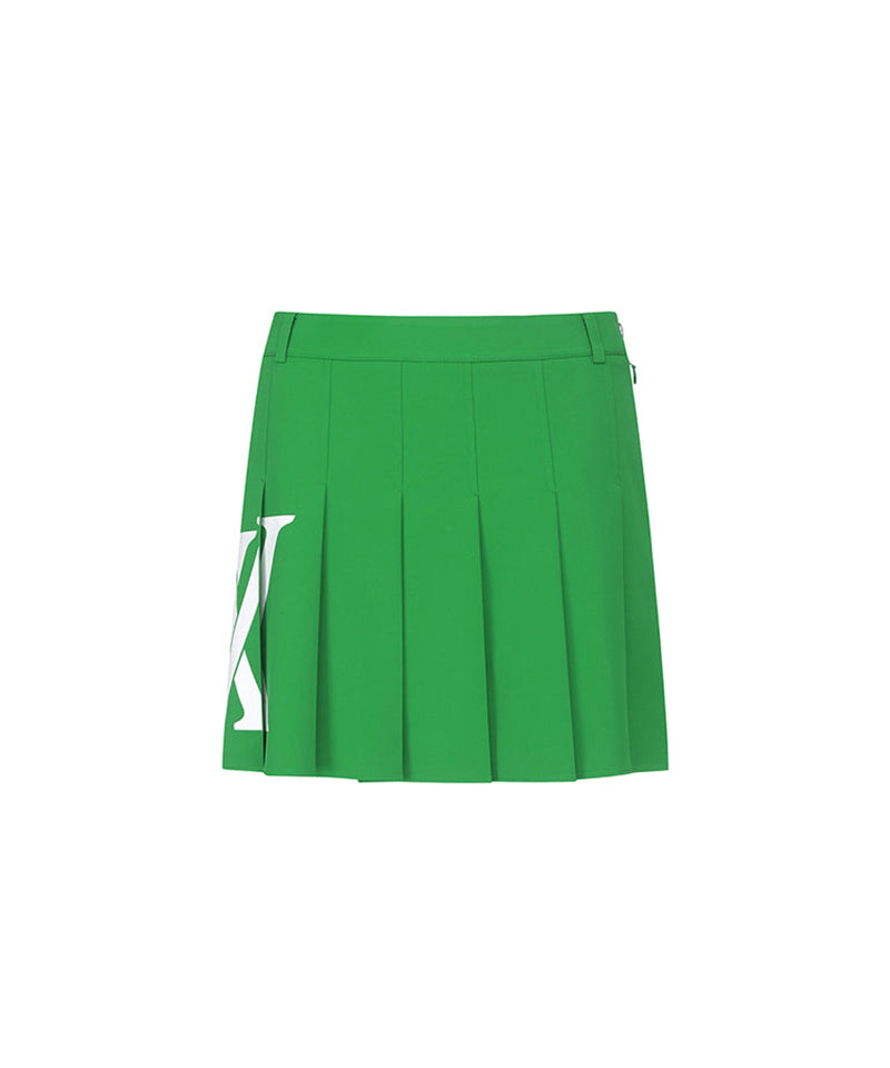 Women's Big Logo Pleats Middle Long Skirt - Green