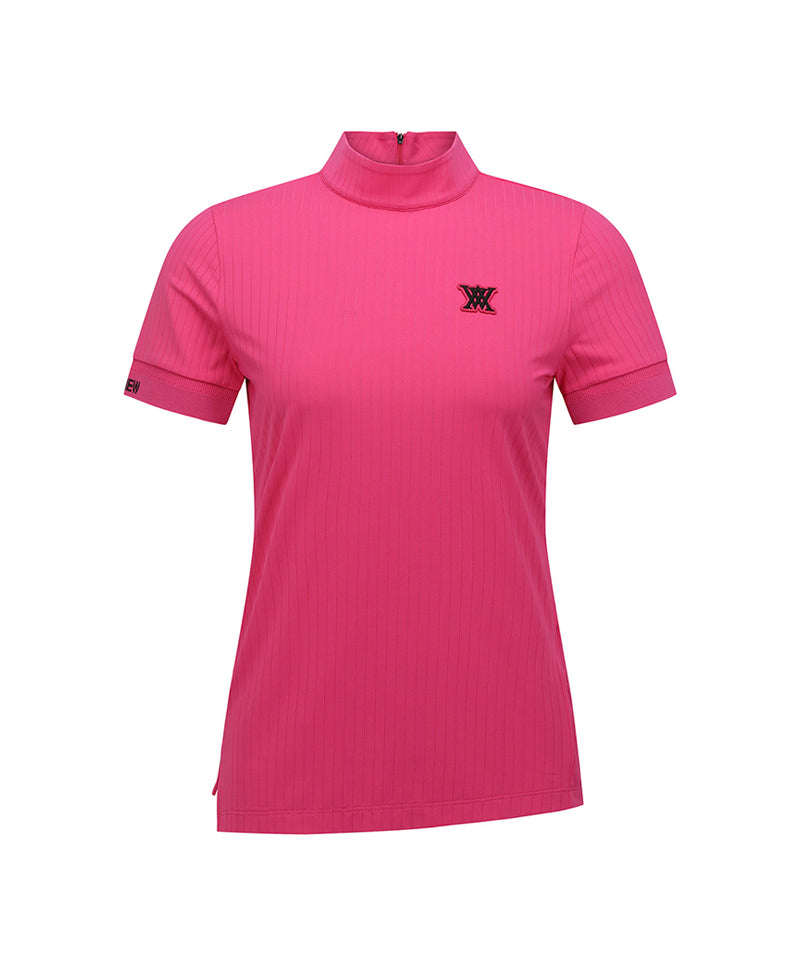 Women High Neck Zipper  Point Shot T-Shirt - Pink