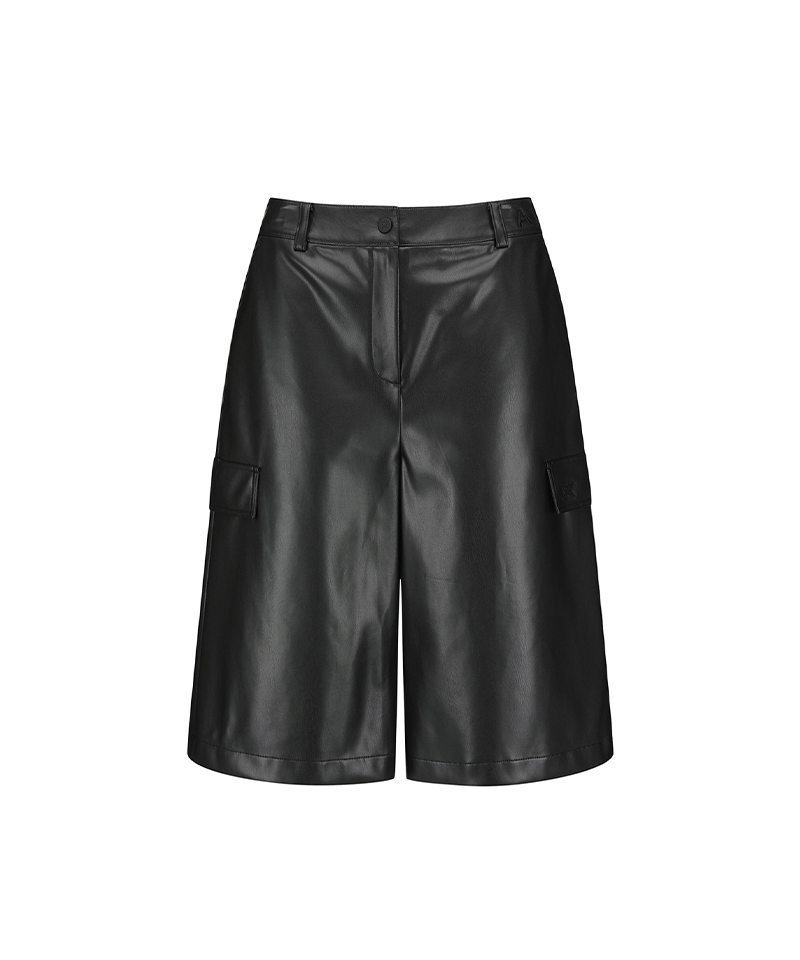 Women's FA Faux Leather Bermuda Pants - Black