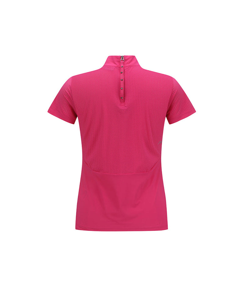 Women's High-Neck Mesh Back Short-Sleeved T-Shirt - Pink