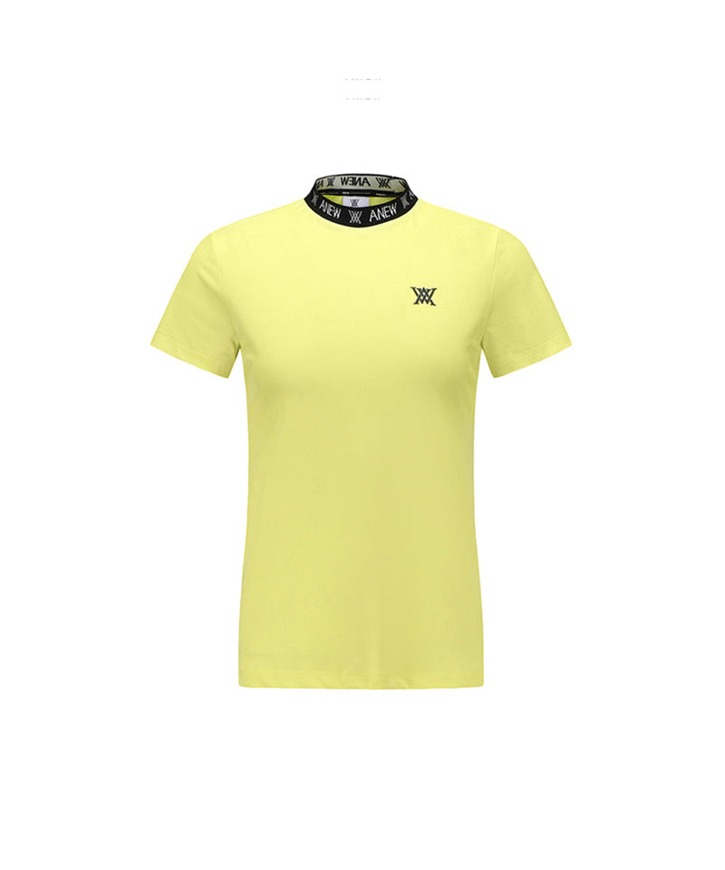 Women's Neck Jacquard Logo Short T-Shirt - Yellow