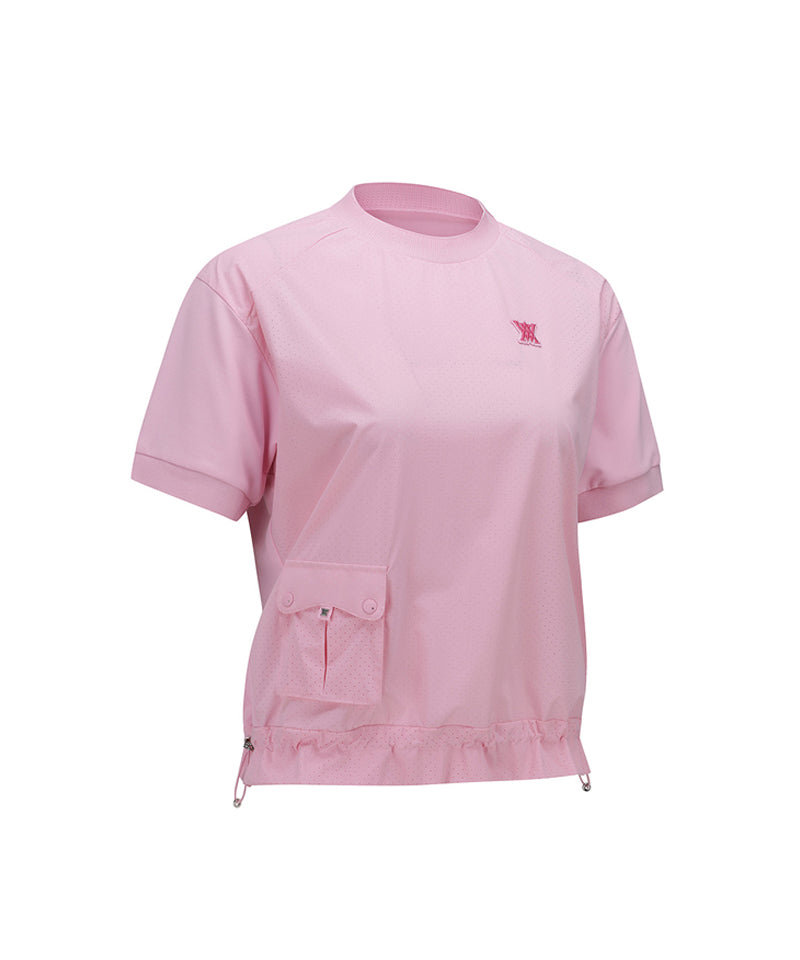 Women's Wooven Block Mock Neck T-Shirt - Light Pink