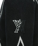 ANEW Golf Men's Big Logo Intarsia Wind Block Zip-Up Cardigan - Black