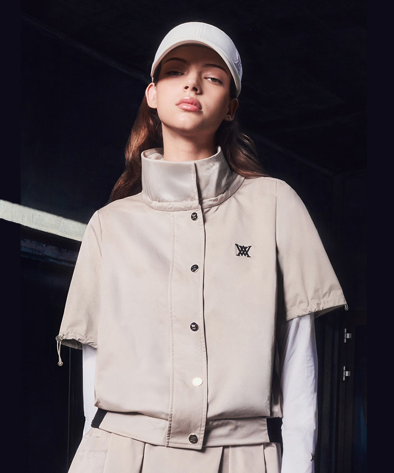 Women's Short Sleeve Hooded Anorak Set - Light Beige