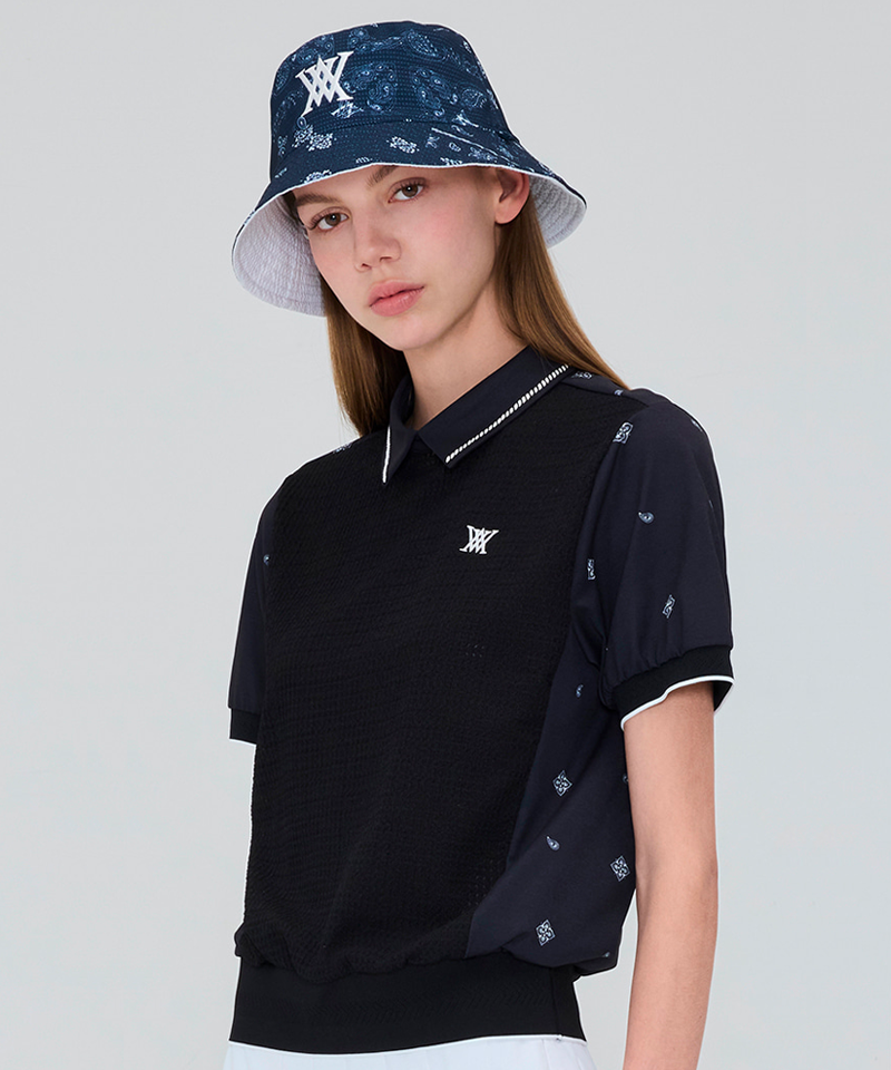 Women's Seasonal Pattern Half Zip T-Shirt - Black