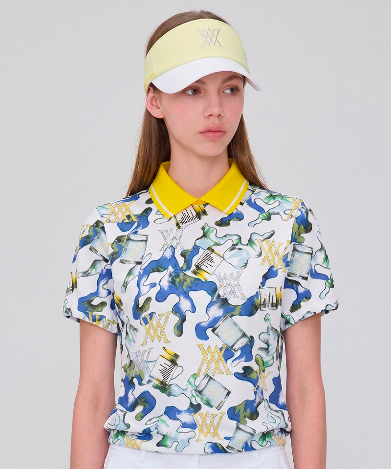 Women's Abstract Pattern Blouson Golf T-Shirt, White | ANEW – Anew