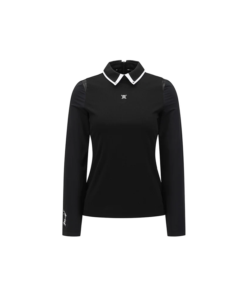☆ANEW GOLF☆ HYBRID LONG T-SHIRT Signature] Women's Mesh Hybrid Long T-Shirt - Black – Anew Golf USA