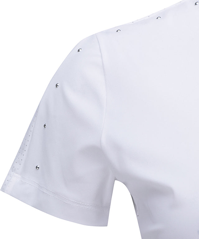 Women's High-Neck Mesh Back Short-Sleeved T-Shirt - White