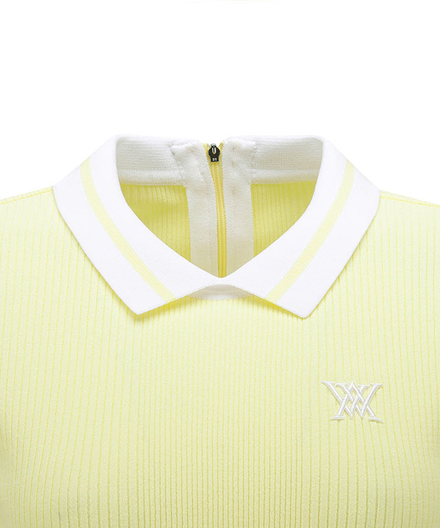 Women's Collar Corduroy Short Sweater - Yellow