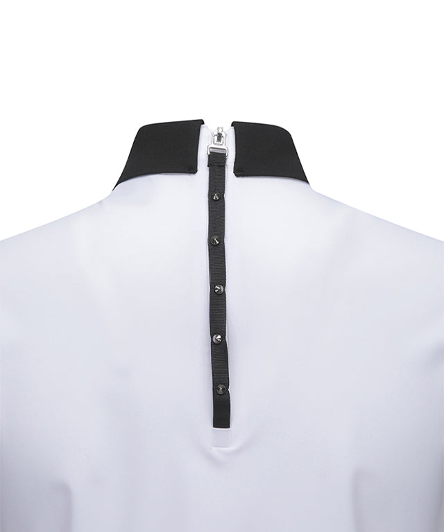 Women's Back Zip Shoulder Tape Point Short T-Shirt - White