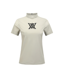 Women's Back Zip Mock Neck T-Shirt - Light Khaki