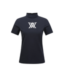 Women's Back Zip Mock Neck T-Shirt - Navy