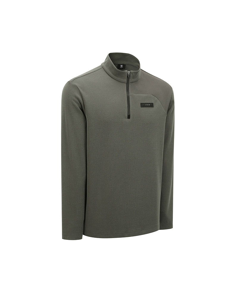 Men's Textured High Neck Half Zip T-Shirt - Dark Grey – Anew Golf USA