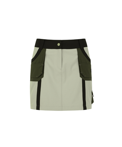 Women's Fabric Mix Cargo Skirt - Khaki Beige
