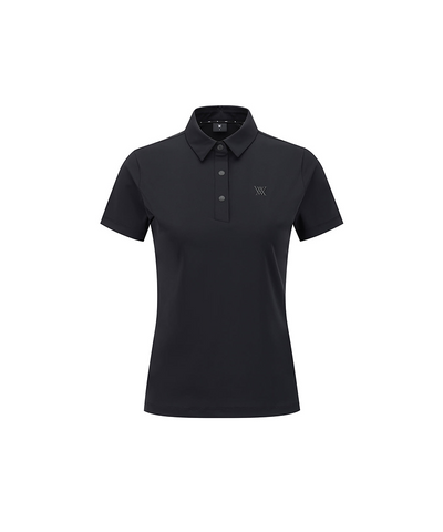 Women's Solid Short Sleeve Collar T-Shirt - Black