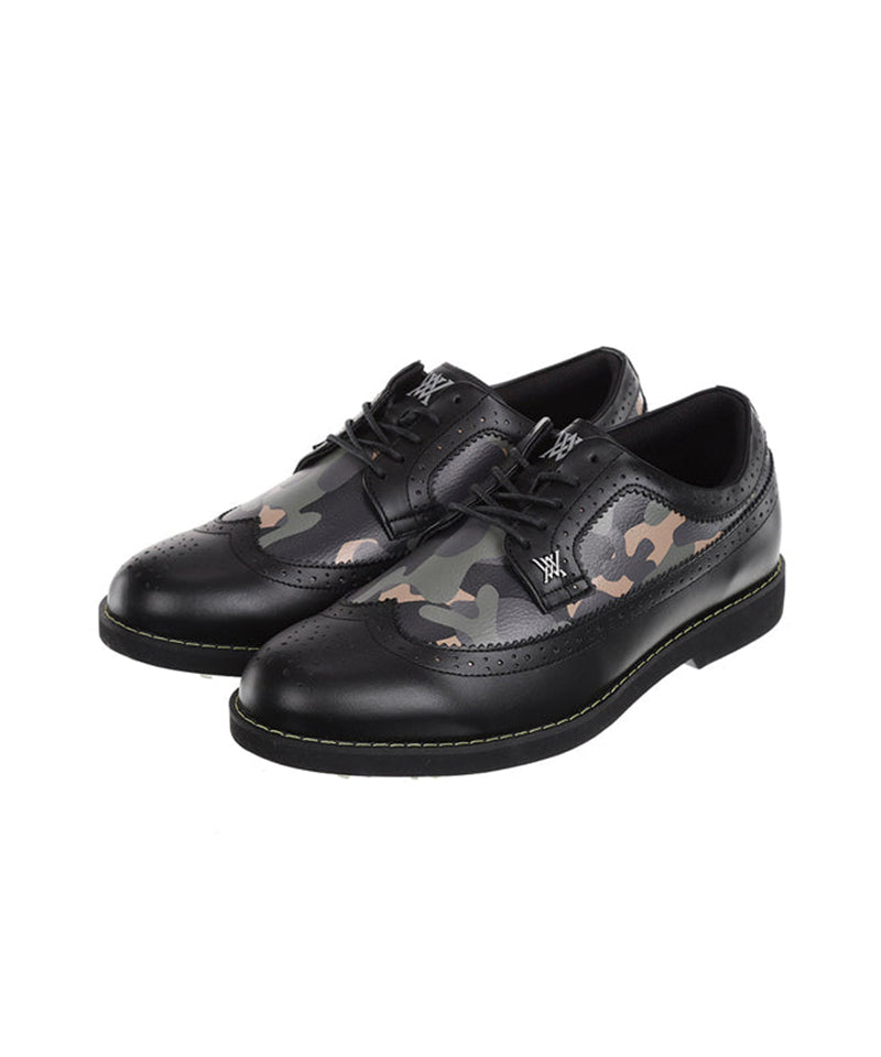 Women's Camo Wing-Tip Brog Shoes - Black