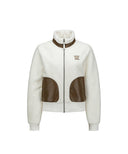 Women's Leather Patch Point Fleece Jacket - Ivory