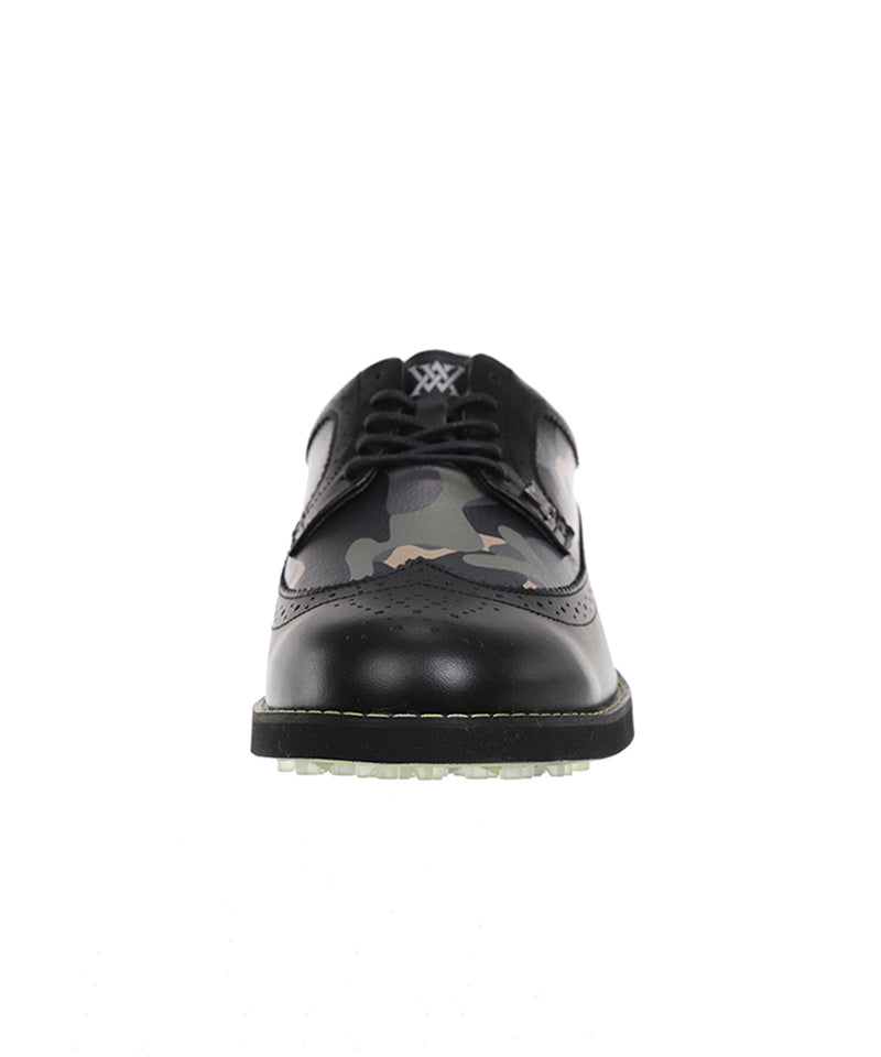 Women's Camo Wing-Tip Brog Shoes - Black
