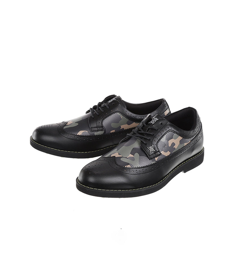Women's Camo Wing-Tip Brog Shoes - Black
