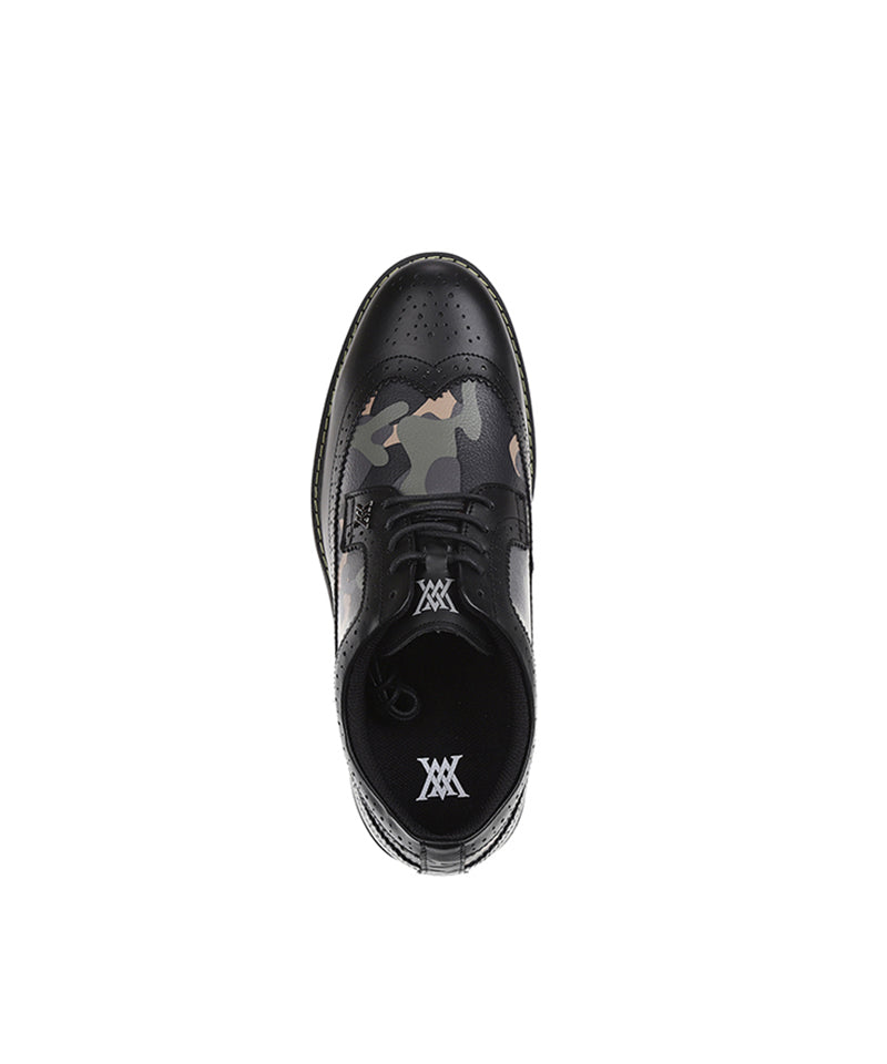 Women's Camo Wing-Tip Brog Shoes - Black