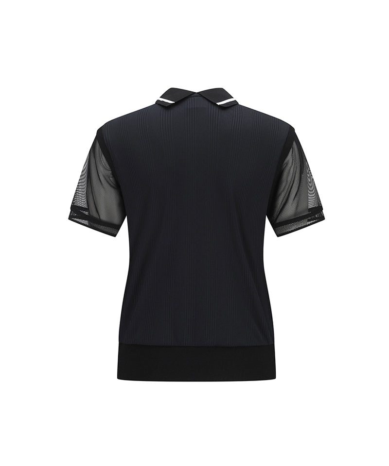 【ANEW GOLF】WOMEN MESH BLOCK SHORT T-SHIRT ■WOMAN / 追跡付 Women Shoulder Mesh Point Short T-Shirt - Black – Anew Golf USA