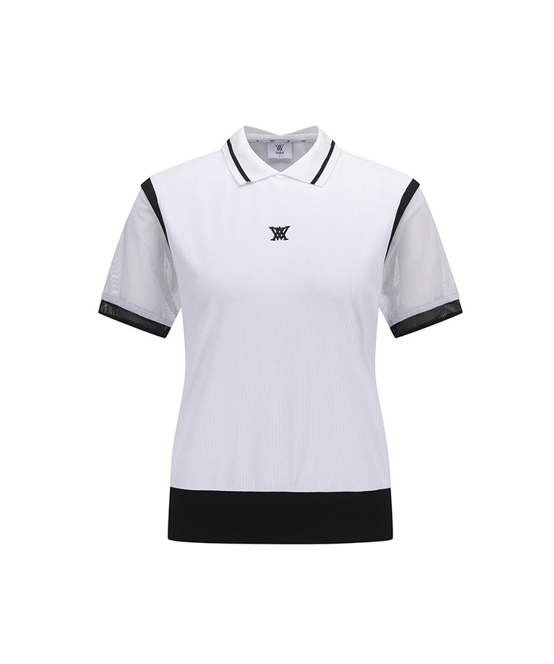Women Shoulder Mesh Point Short T-Shirt - White