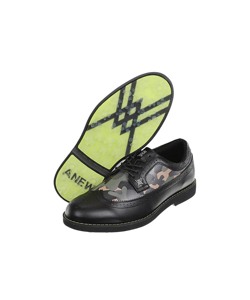 Women's Camo Wing-Tip Brog Shoes - Black