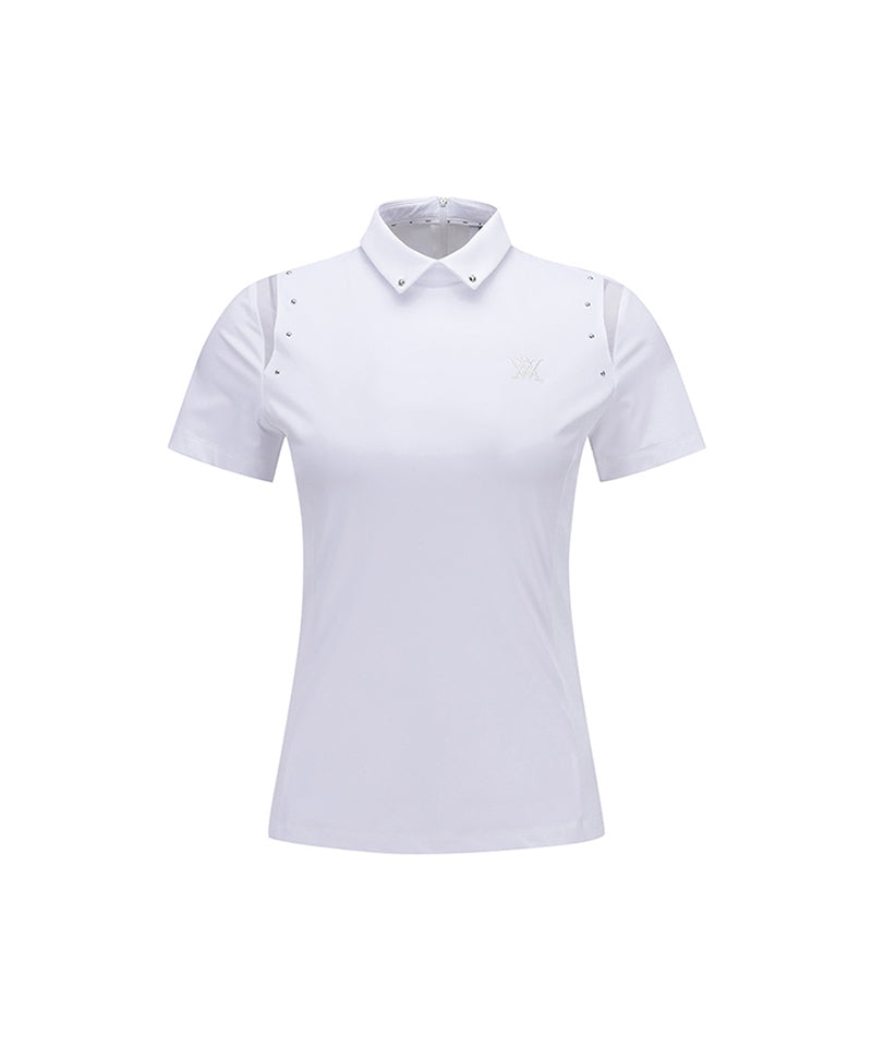 Women Beads Point Short T-Shirt - White