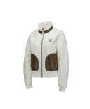 Women's Leather Patch Point Fleece Jacket - Ivory