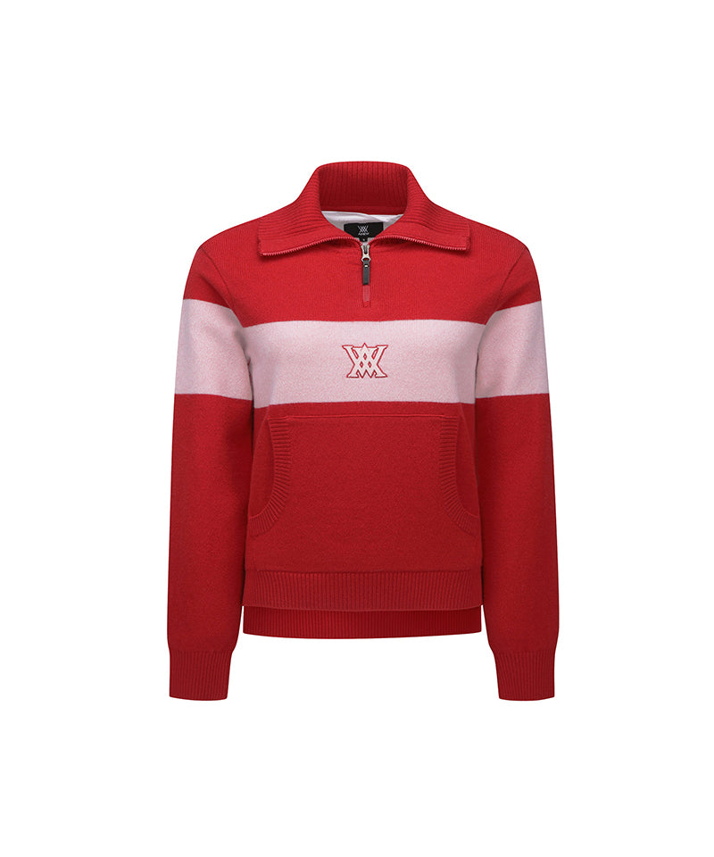 ANEW Golf Women's Big Collar Half Zip-UP Pullover - Red