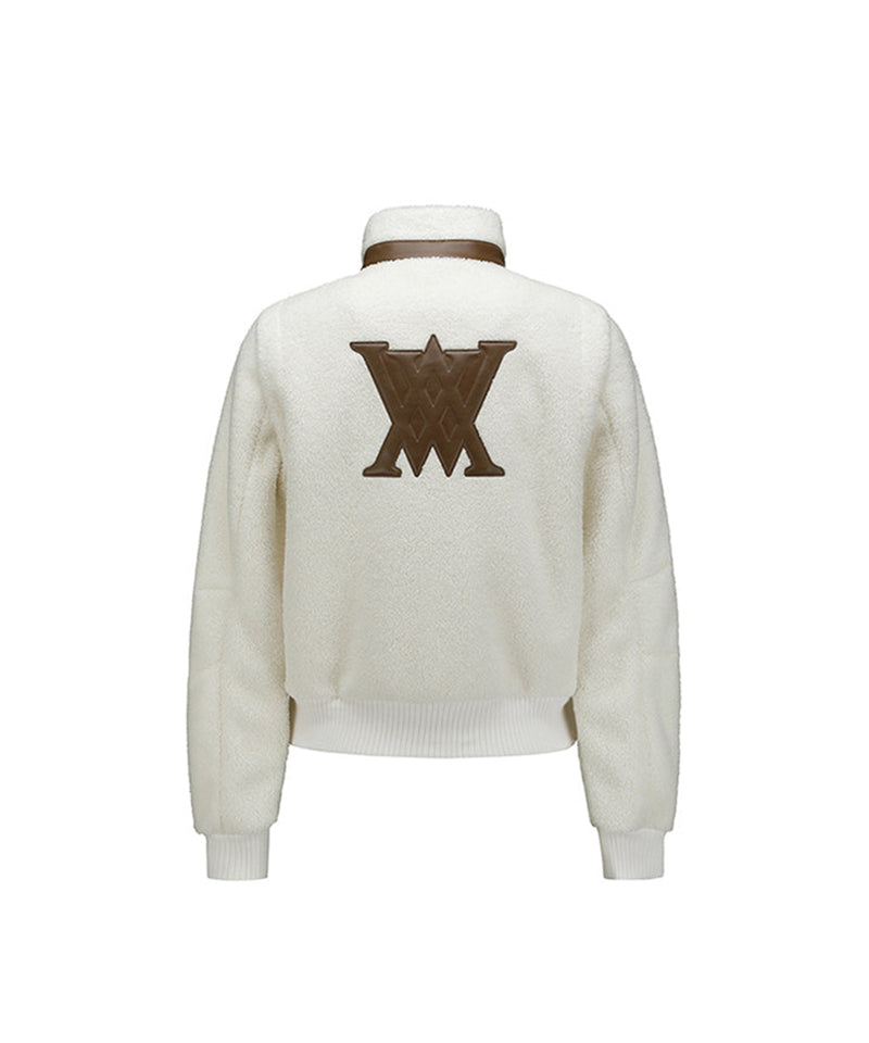 Women's Leather Patch Point Fleece Jacket - Ivory