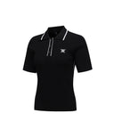 ANEW Golf Women's SM Stripe Texture Short Sleeve Sweater - Black