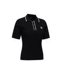 ANEW Golf Women's SM Stripe Texture Short Sleeve Sweater - Black