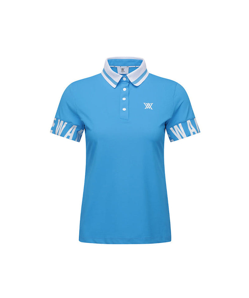 [Season End] Women's Sleeve Logo Point Short T-Shirt - Blue