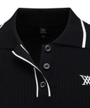 ANEW Golf Women's SM Stripe Texture Short Sleeve Sweater - Black