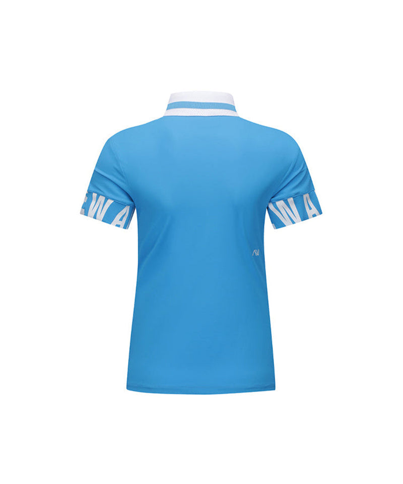 [Season End] Women's Sleeve Logo Point Short T-Shirt - Blue