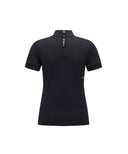 Women High Neck Zipper  Point Shot T-Shirt - Black