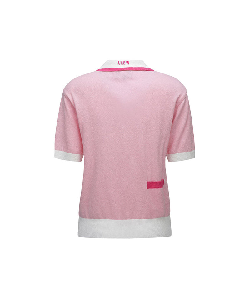 Women's Chest Big Logo Collar Short Sweater - Light Pink