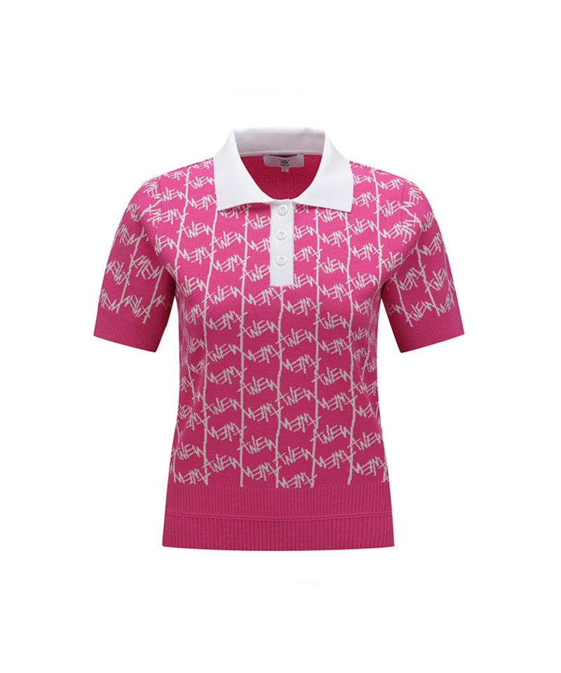 ANEW Golf Women's SM Logo Pattern Short Sleeve Sweater - Hot Pink