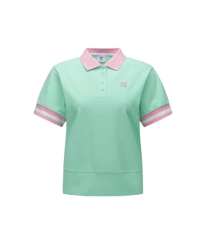 Women's Terry Material Collar Short T-Shirt - Light Green