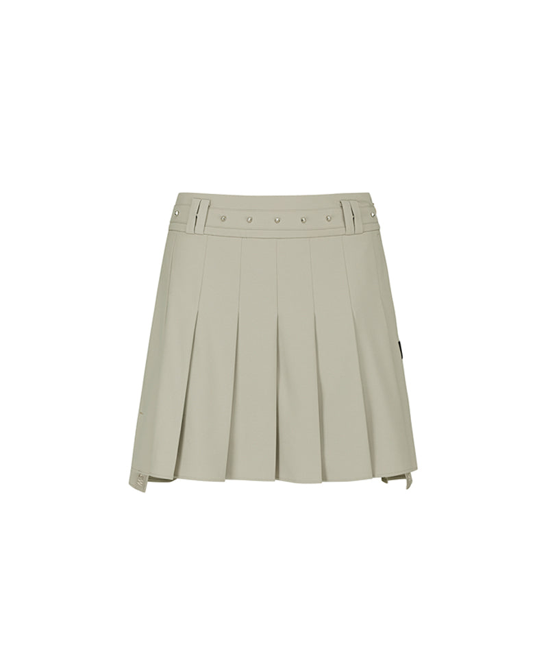 Women's Buckle Point Pleats Skirt - Light Beige