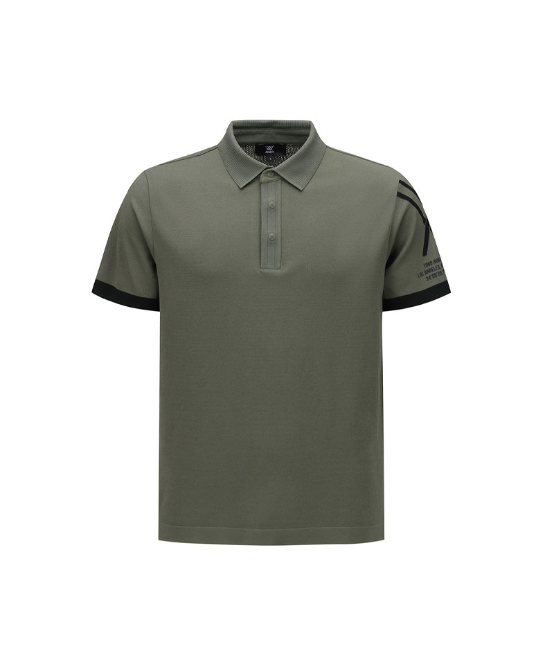 ANEW GOLF Men's SM Logo Point Short Sleeve Sweater - Light Khaki