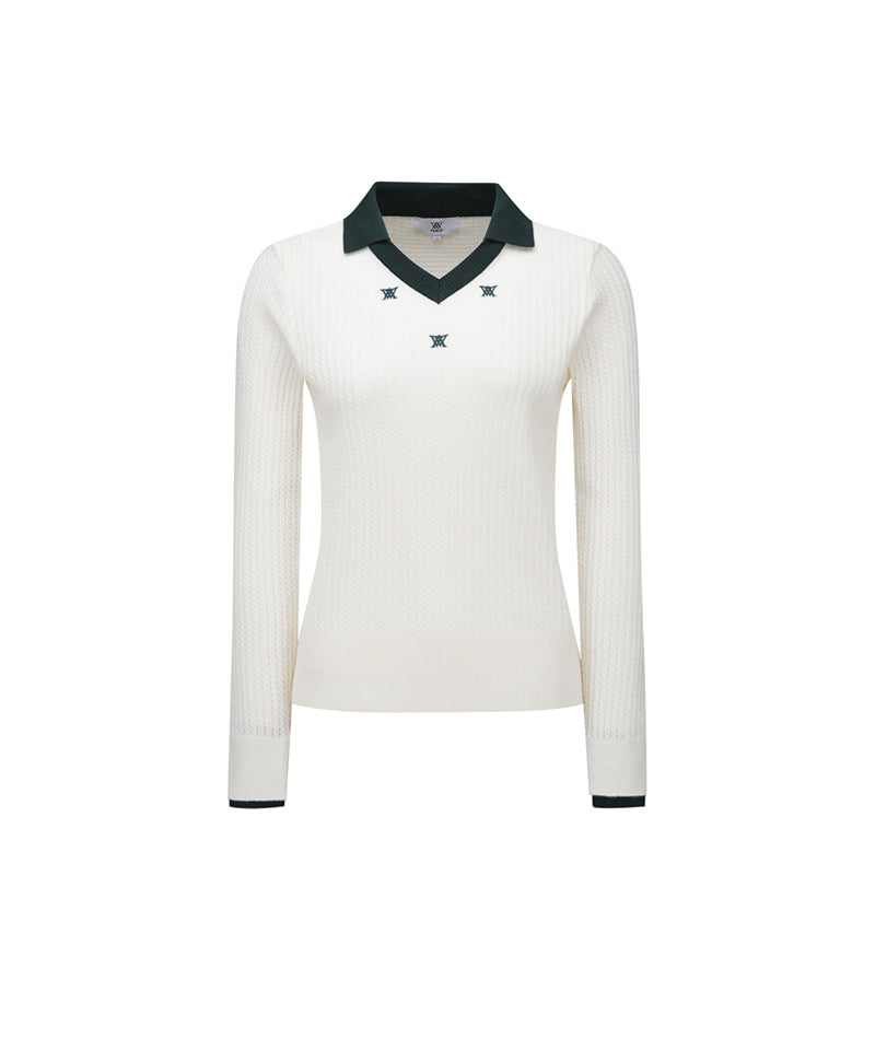Women's Logo Point Cable Sweater - Off-White