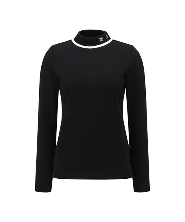 Women's Nap High Neck Long T-shirt - Black