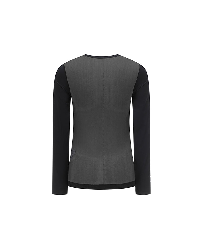 Women's Cold Fabric Round Mash Mix T-Shirt - Black