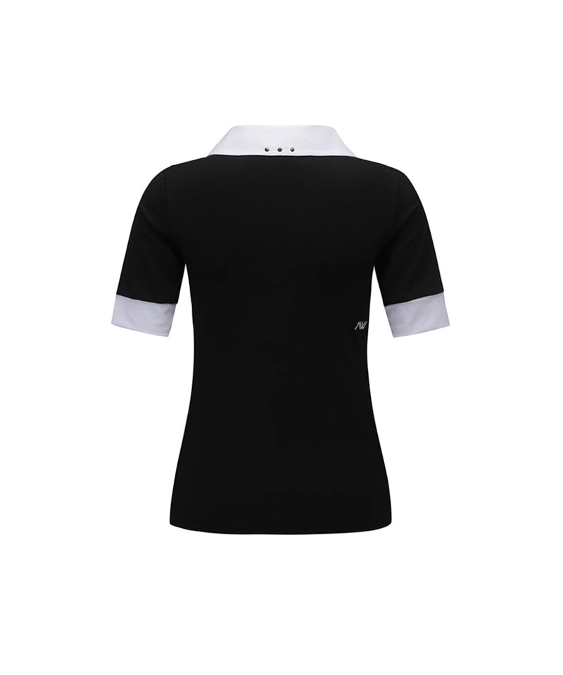 Women's Collar Transform Sleeved Long T-Shirt - Black
