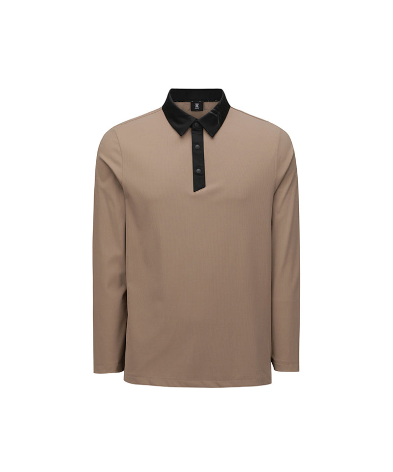 Men's Neck Point Long T-Shirt - Beige