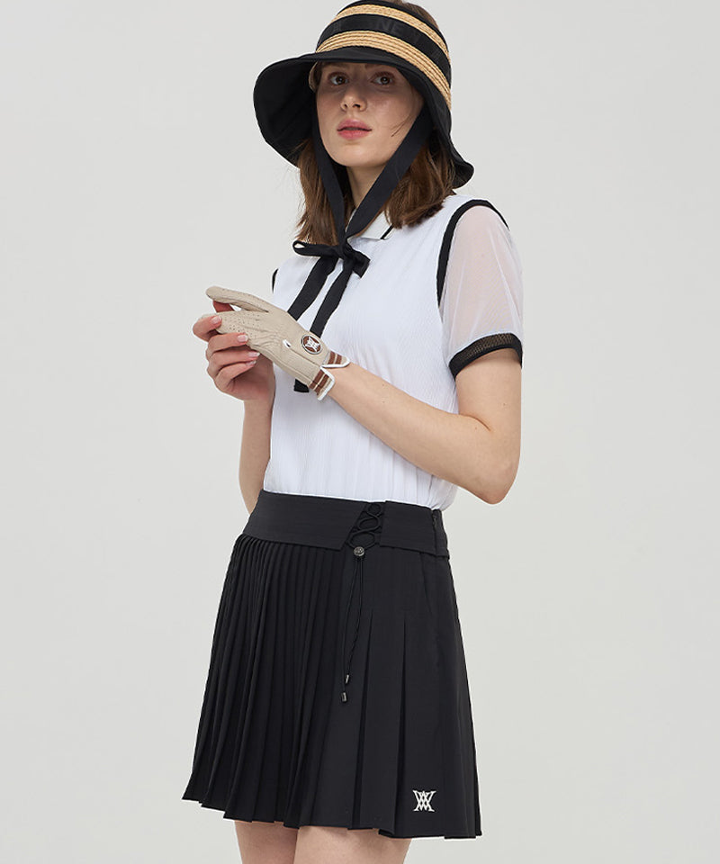 ■ANEW GOLF■ W Golji Pleats Block SLOPSBK W Lace Up Waist Pleats SQ - Black – Anew Golf USA