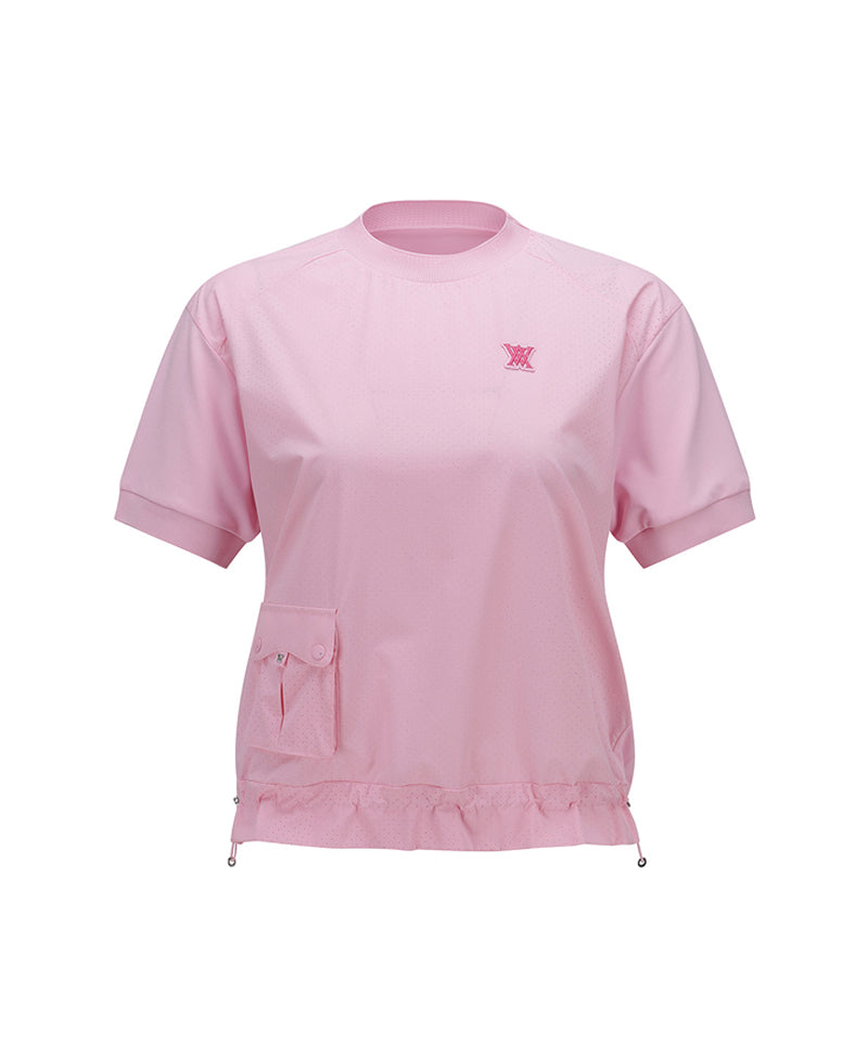 Women's Woven Block Mock Neck T-Shirt - Light Pink